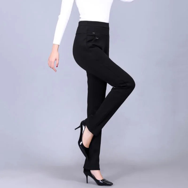 Women's High-Waist Elastic Straight Trousers - Comfortable & Stylish Women’s Pants