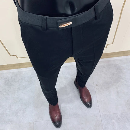 Men's Slim Fit Elastic Formal Dress Pants - Comfortable & Stylish Business Trousers