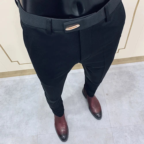 Men's Slim Fit Elastic Formal Dress Pants - Comfortable & Stylish Business Trousers