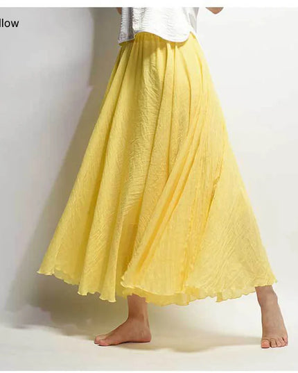 Women's Elegant High-Waisted Linen Maxi Skirt with Elastic Waist
