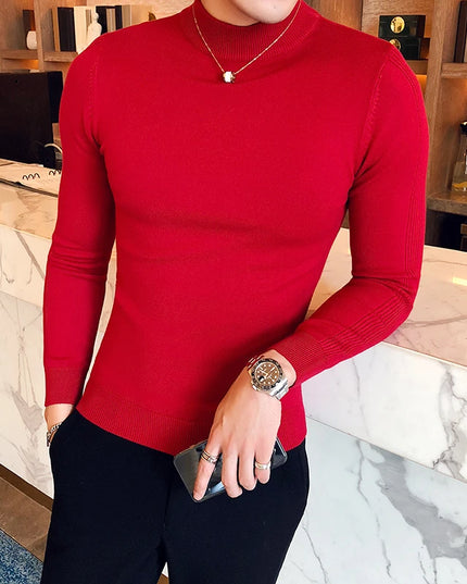 Men's Slim Fit Turtleneck Knit Sweater - Long Sleeve Casual Knitwear for Men