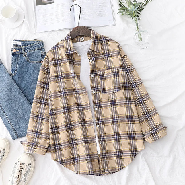 Casual Women's Plaid Shirt - Loose Fit Checkered Top