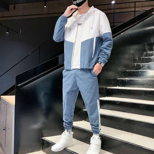 Men's Two-Piece Jogger Set with Hooded Jacket