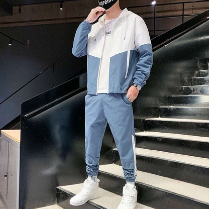 Men's Two-Piece Jogger Set with Hooded Jacket