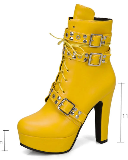 Women's Lace-Up Platform Ankle Boots with High Heels