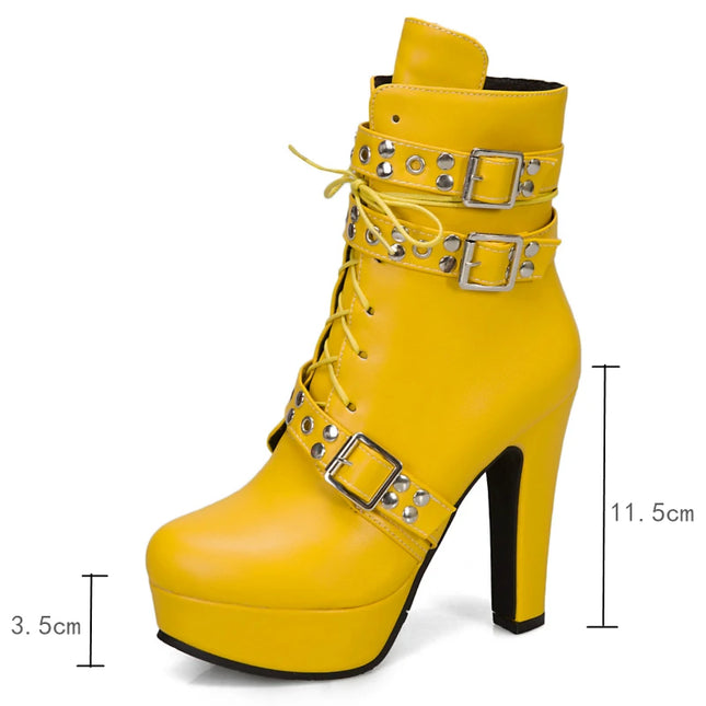 Women's Lace-Up Platform Ankle Boots with High Heels