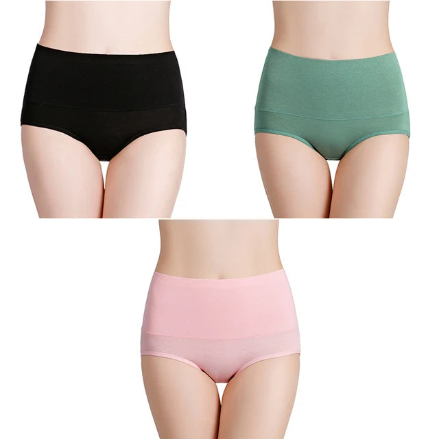 3-Pack Women's Plus Size High-Waist Cotton Breathable Briefs