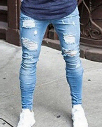 Men's Elastic Skinny Ripped Denim Jeans