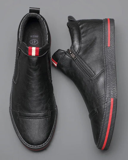 Men's Slip-On Sneakers with Side Zipper – Flat Casual Shoes for Men