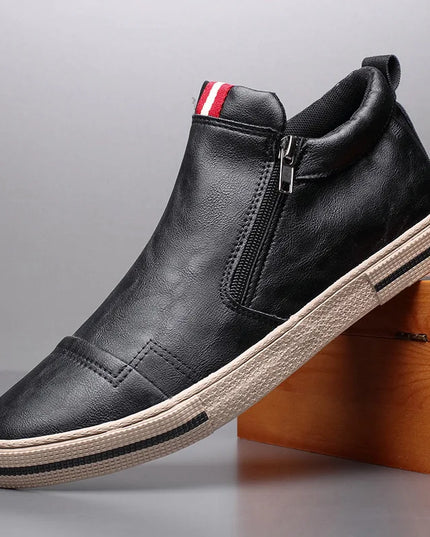Men's Slip-On Sneakers with Side Zipper – Flat Casual Shoes for Men