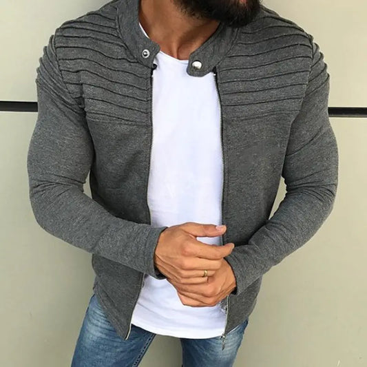 Men's Slim Fit Pleated Stripe Jacket with Zipper