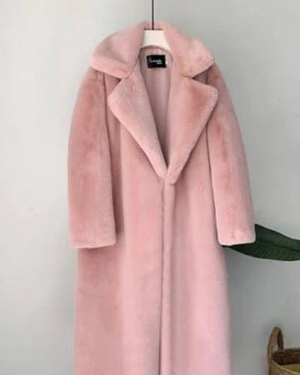 Women's Luxury Long Faux Fur Coat with Loose Lapel - Various Colors