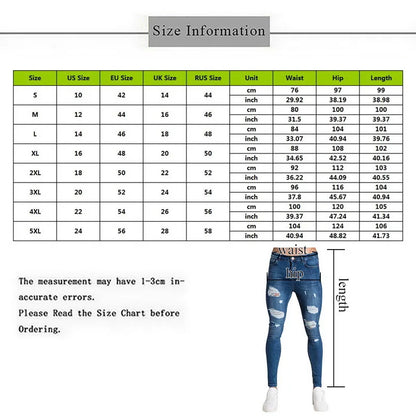 Men's Elastic Skinny Ripped Denim Jeans