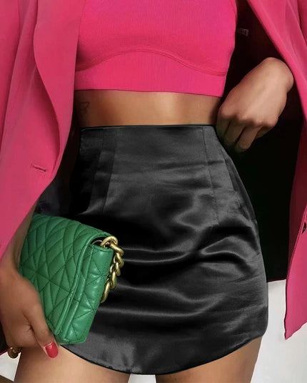 Elegant Slim Mini Skirt for Women - Faux Satin High Zip Design 