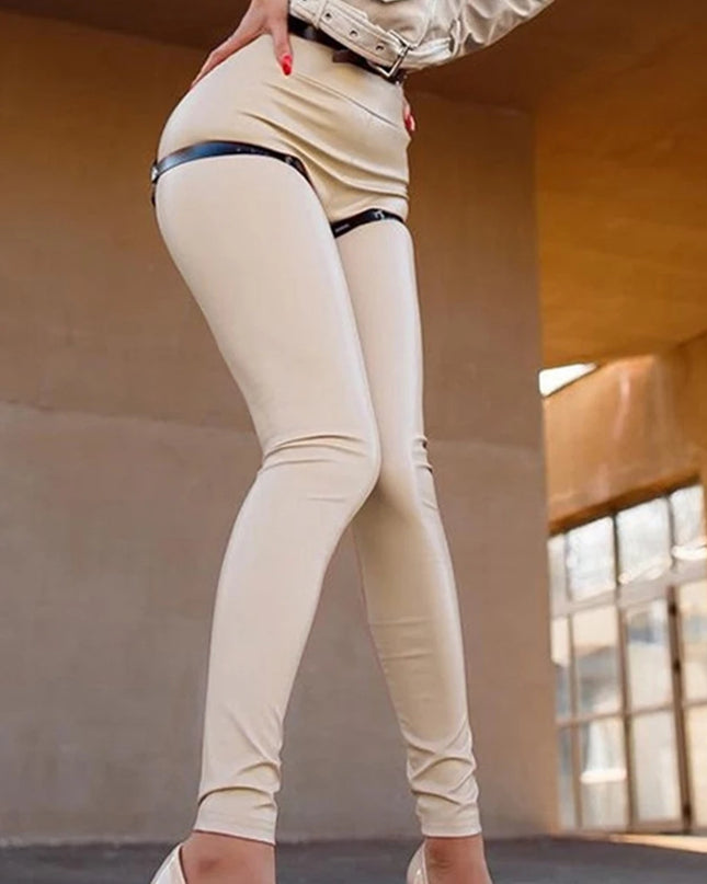 High-Waist PU Leather Skinny Pencil Pants for Women