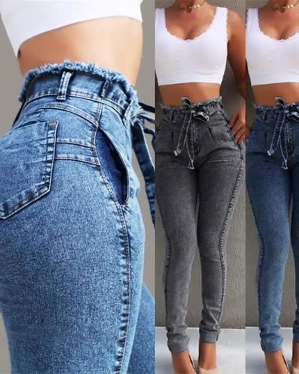 Women’s High-Waisted Stretch Skinny Jeans with Belt