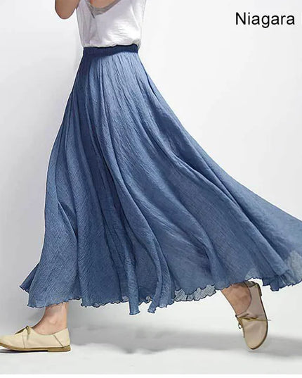 Women's Elegant High-Waisted Linen Maxi Skirt with Elastic Waist