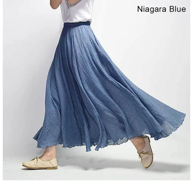 Women's Elegant High-Waisted Linen Maxi Skirt with Elastic Waist