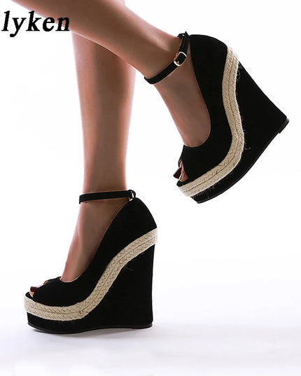 Eilyken Peep Toe Platform Wedges Sandals with Ankle Wrap