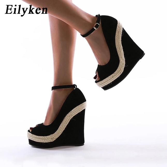 Eilyken Peep Toe Platform Wedges Sandals with Ankle Wrap