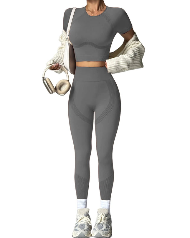 2-Piece Women's Activewear Set, Breathable Cropped T-Shirt & High-Waist Leggings