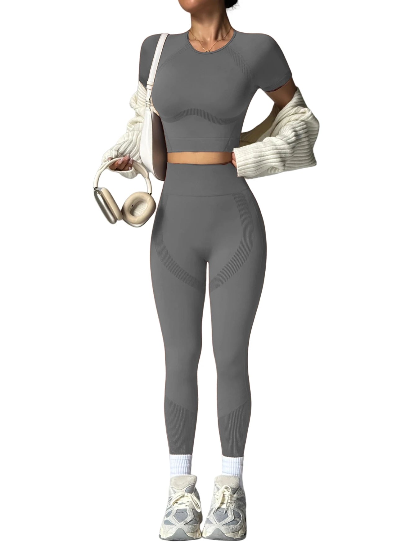 2-Piece Women's Activewear Set, Breathable Cropped T-Shirt & High-Waist Leggings