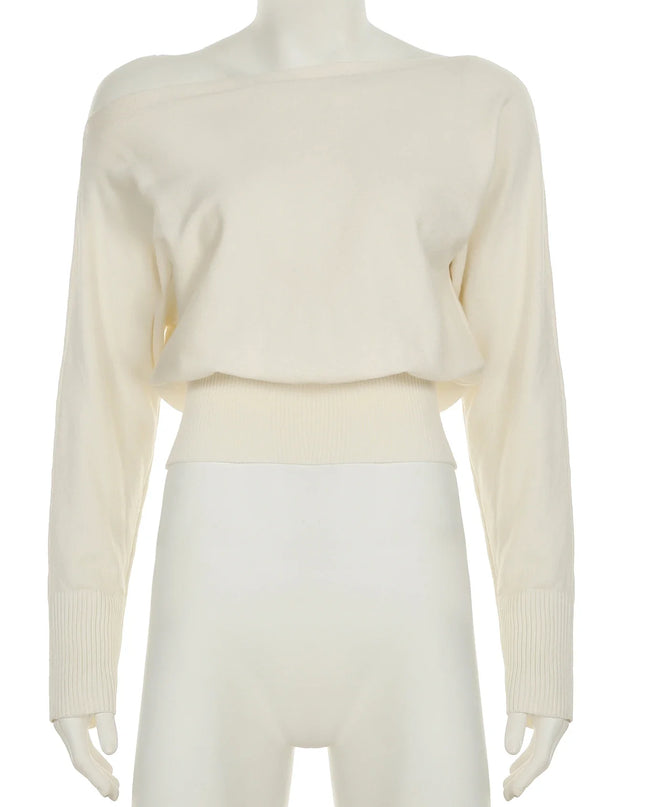 Women's Off-Shoulder Sweater with Loose Slash Neck, Long Sleeves, and Knit Fabric