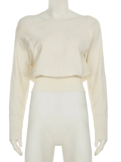Women's Off-Shoulder Sweater with Loose Slash Neck, Long Sleeves, and Knit Fabric