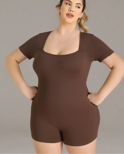 Plus Size Seamless Yoga Jumpsuit for Women with Square Neck