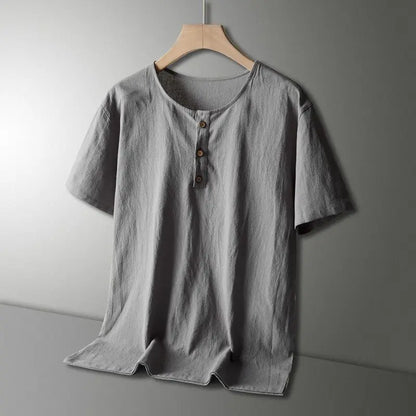 Men’s Two-Piece Button T-Shirt and Shorts Set - Relaxed Fit, Round Neck