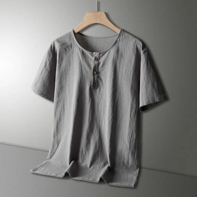 Men’s Two-Piece Button T-Shirt and Shorts Set - Relaxed Fit, Round Neck