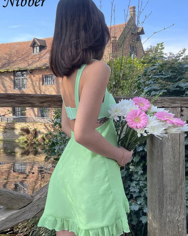 Slim Fit Backless Ruffle Dress -  Sling Style for Women