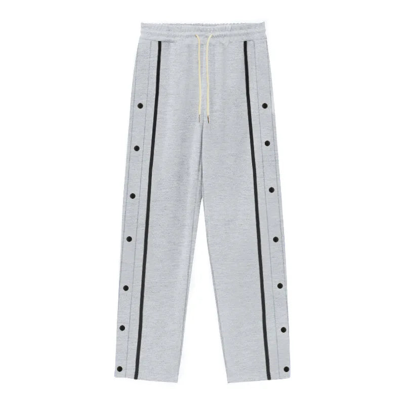 Men's Loose Fit Drawstring Joggers with Side Buttons