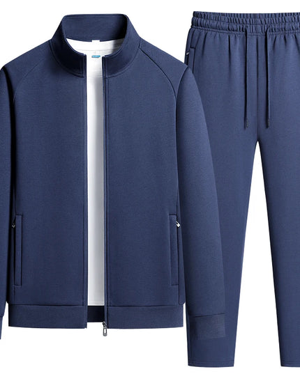 Men's Two-Piece Casual Tracksuit with Stand Collar Jacket and Elastic Waist Sweatpants Set