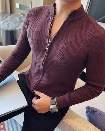 Men's Slim Fit Stand Collar Zipper Knitted Sweater Cardigan