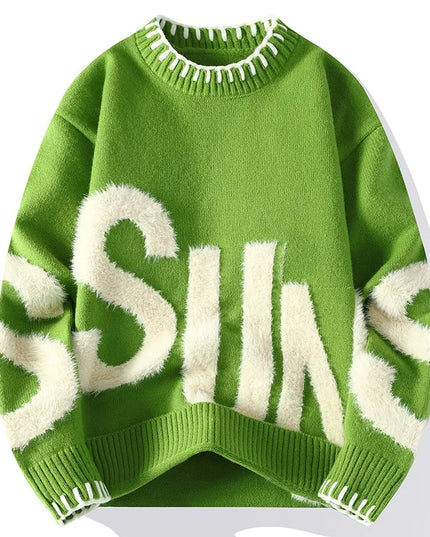 Men's Casual Knitted Loose Fit Jacquard Sweater