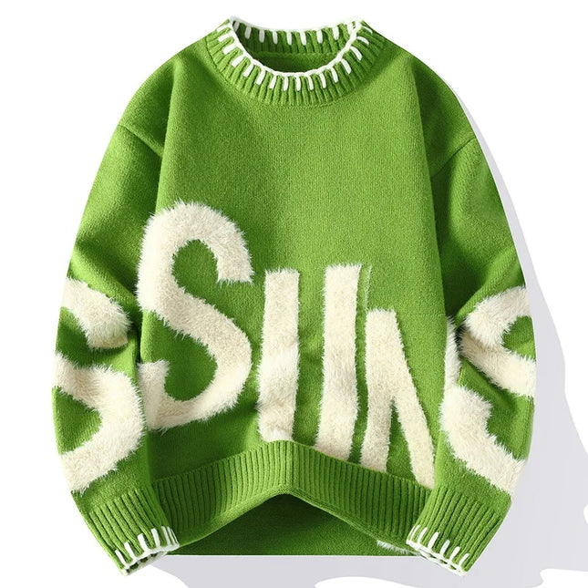 Men's Casual Knitted Loose Fit Jacquard Sweater