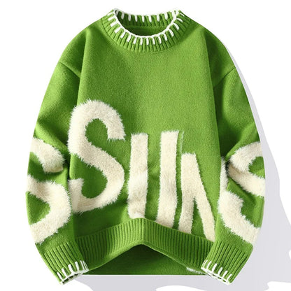 Men's Casual Knitted Loose Fit Jacquard Sweater