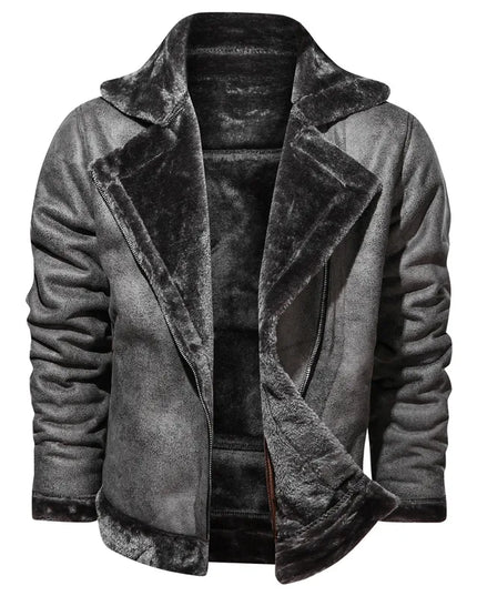 Men's Retro Thick Faux Fur Leather Jacket