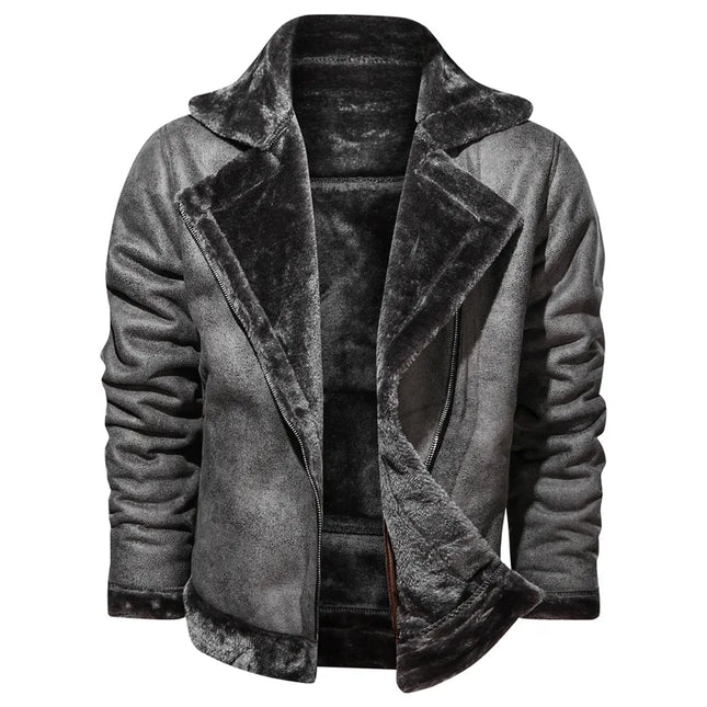 Men's Retro Thick Faux Fur Leather Jacket