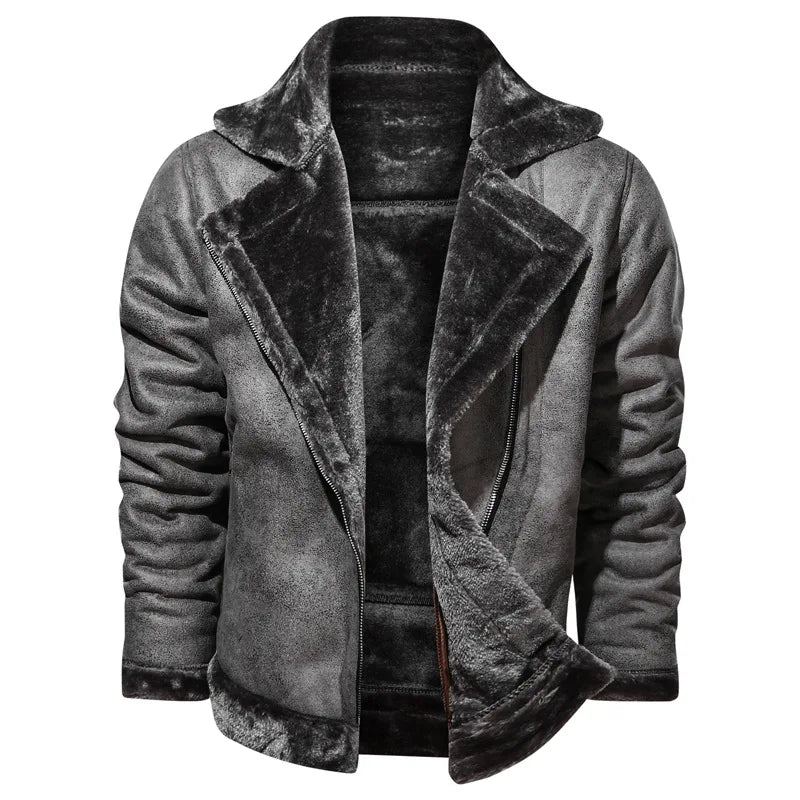 Men's Retro Thick Faux Fur Leather Jacket