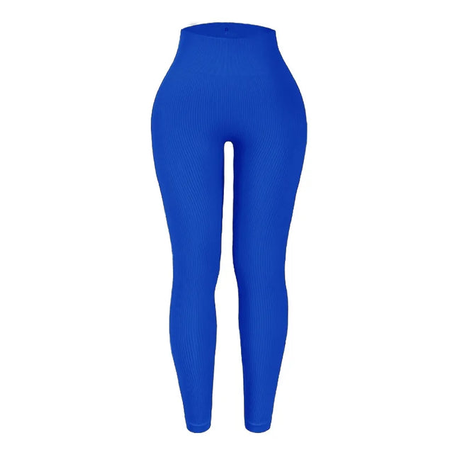 Women's High-Waisted Ribbed Yoga Pants - Various Colors