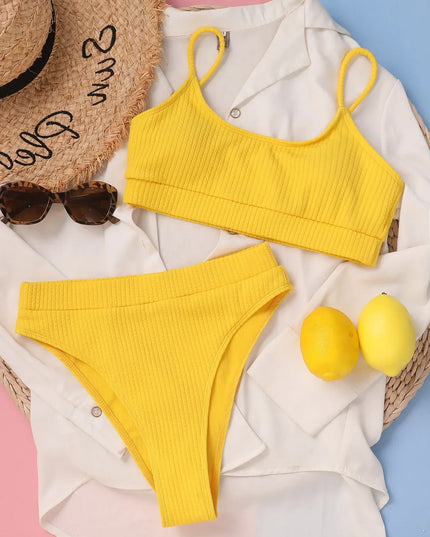 High-Waist Pleated Bikini Swimsuit for Women