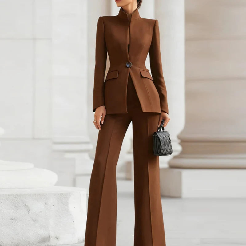 Elegant Women's 2-Piece Slim Blazer and Trousers Set - Sophisticated Full Sleeve Business Suit for Women