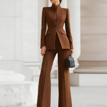 Elegant Women's 2-Piece Slim Blazer and Trousers Set - Sophisticated Full Sleeve Business Suit for Women