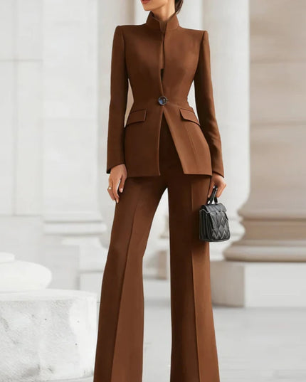 Elegant Women's 2-Piece Slim Blazer and Trousers Set - Sophisticated Full Sleeve Business Suit for Women