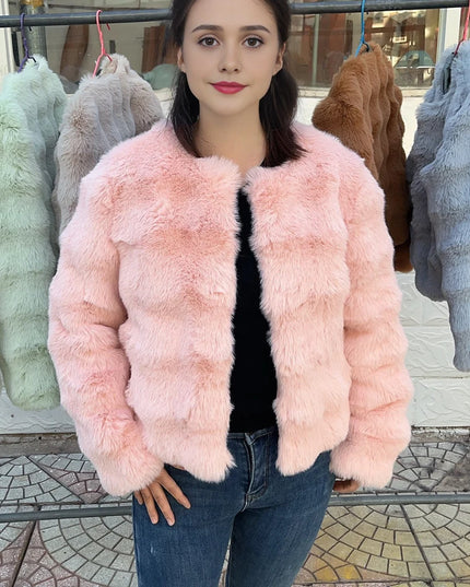 Women's Short Faux Fur Coat – Plush Imitation Fur Jacket