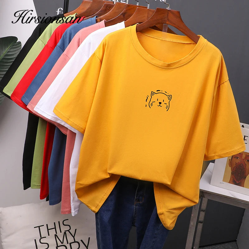 Women's Oversized Cotton T-Shirt - Soft Loose Casual Tee by Hirsionsan