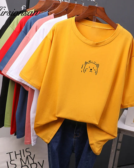 Women's Oversized Cotton T-Shirt - Soft Loose Casual Tee by Hirsionsan