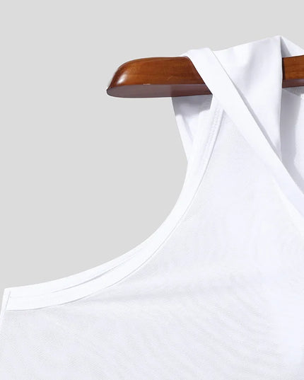 Men's Hooded Sport Tank Top with Transparent Design - Casual Drawstring Fitness Vest